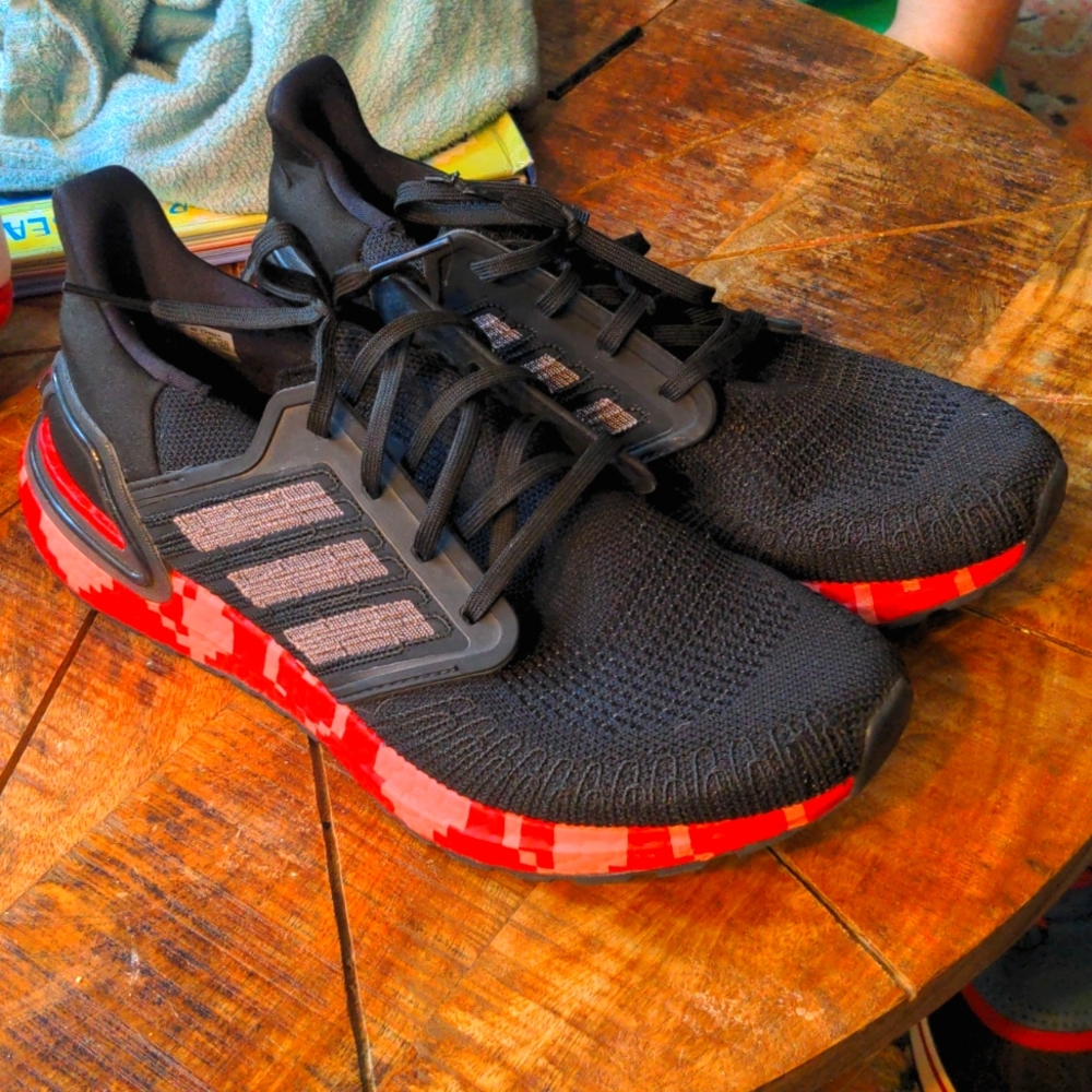 Adidas ultraboost 20, pixelated hearts, women's 10.5.  Excellent condition.